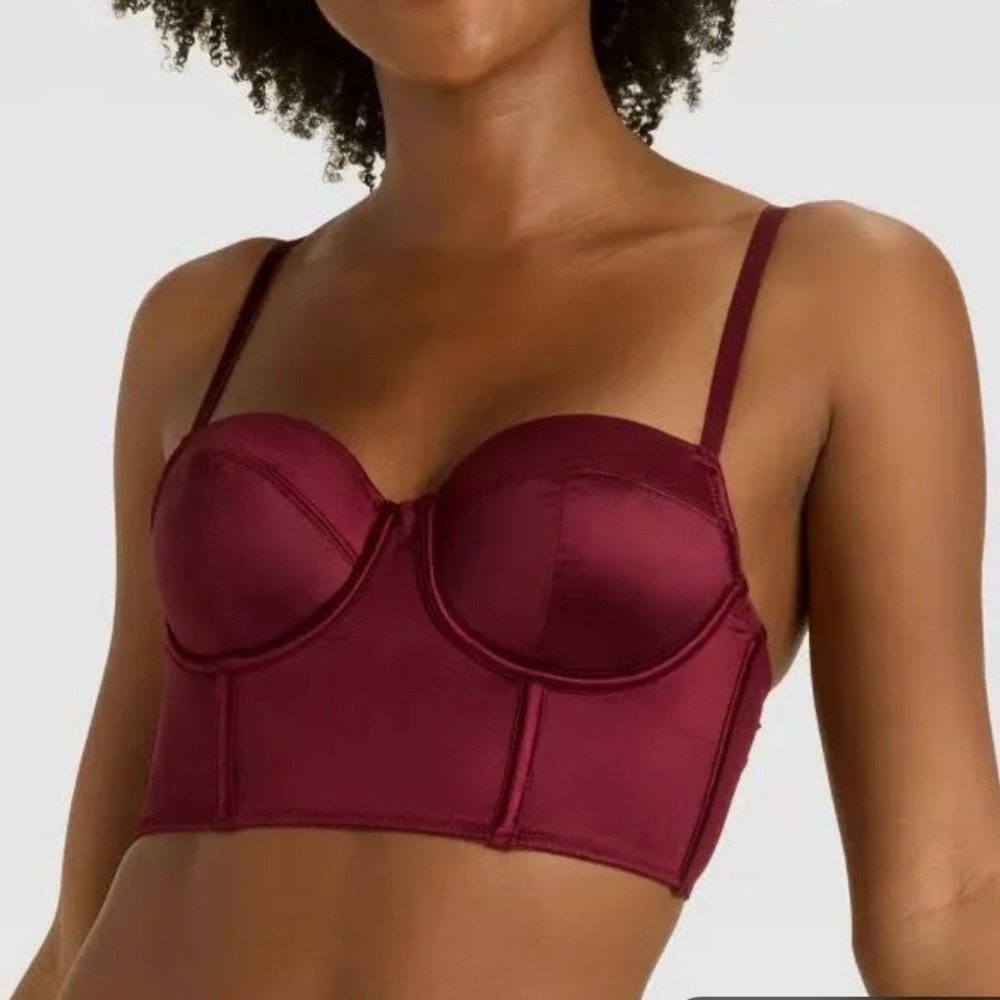 Auden Intimates Womens Small Red Satin Longline Bustier Corset Bra Underwire